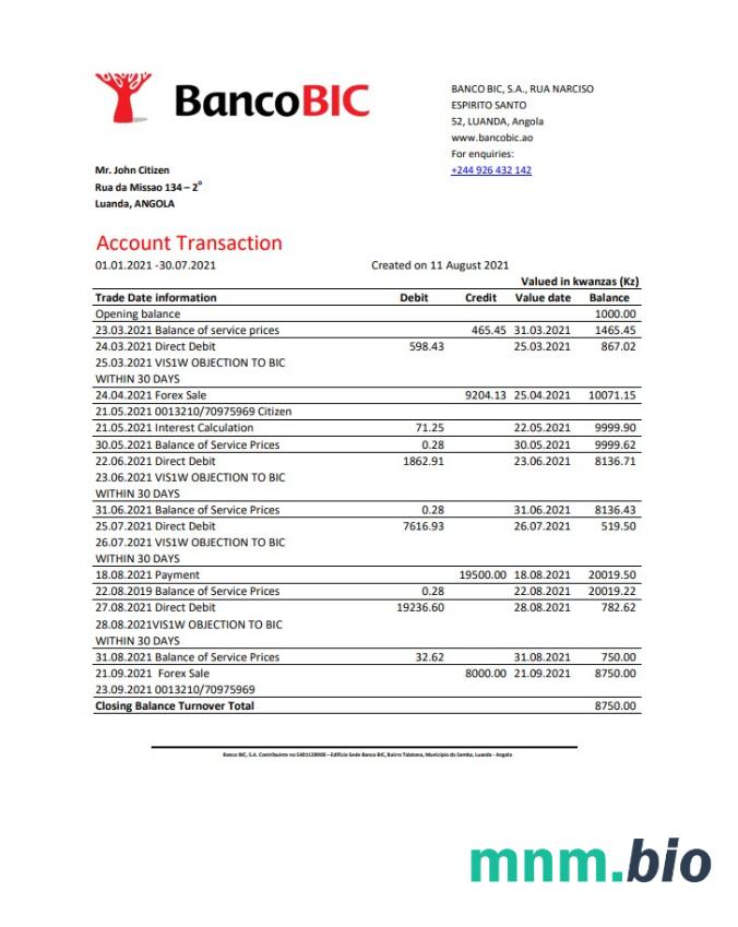 Szablon wyciągu bankowego Andorra MoraBank w programie Word i PDF